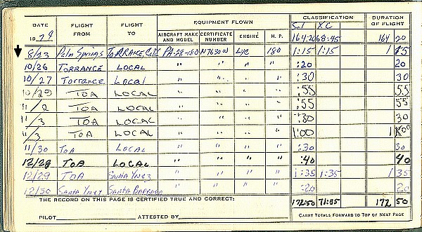 Cross Country Log Book Entries